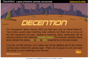 DECENTION, a game of fractions, decimals, and percents